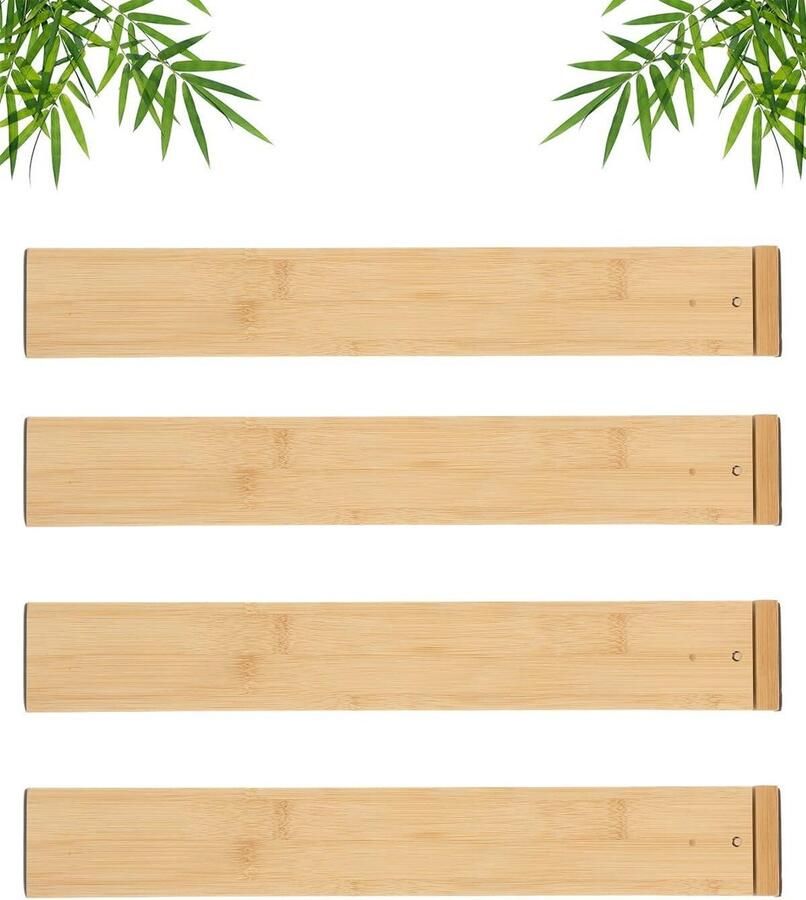 Verstelbare Ladeverdeler Set van 4 Hoogte 6cm Lengte 335-43cm Voor Keuken Dressoir Badkamer Slaapkamer Naturel