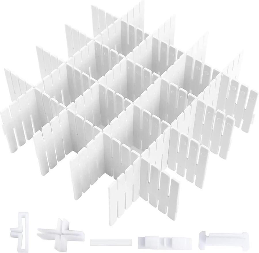 Verstelbare ladeverdelers 16 stuks Laden organizer voor kast ondergoed sokken DIY bureau organizer (wit)