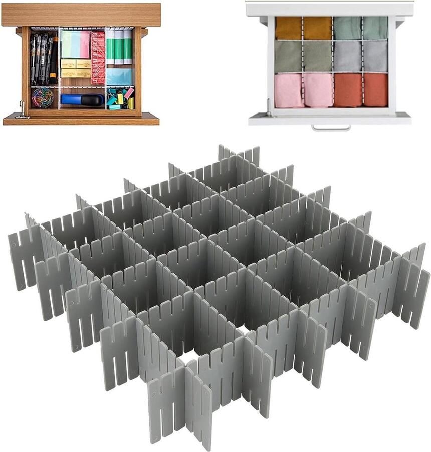 Verstelbare ladeverdelers 32 stuks Grijs Kastorganizer voor ondergoed en sokken