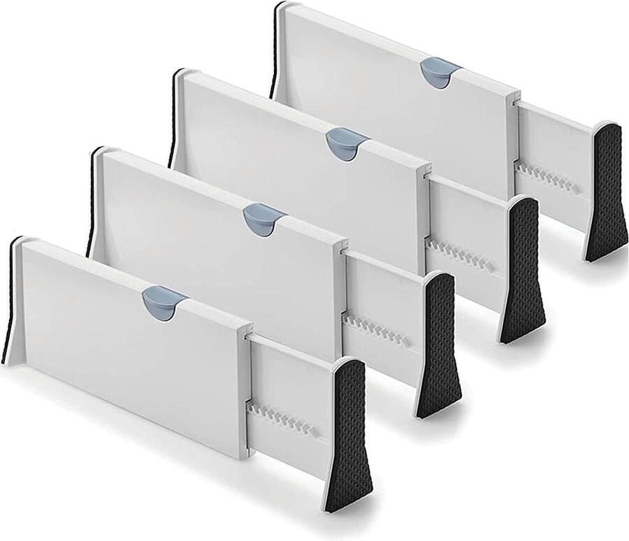 Verstelbare ladeverdelers 4-pack uitbreidbare ladeorganisatoren plastic keukenkleding lade-organizers met schuimuiteinden bureau organisatie slaapkamer decoratie