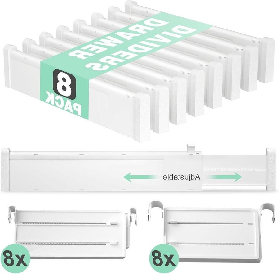 Verstelbare ladeverdelers 4-pack Uitbreidbare ladeorganisatoren voor groot keukengerei (wit)