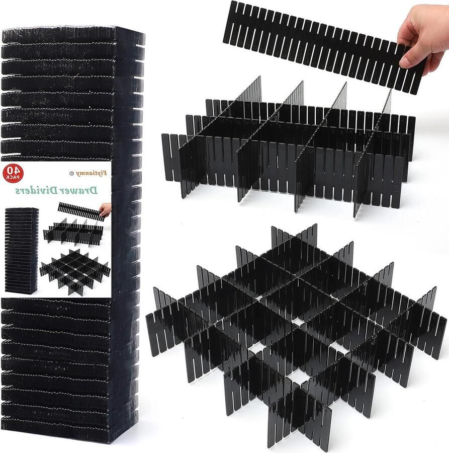 Verstelbare ladeverdelers 40 stuks ladeorganizer voor sokken en ondergoed zwart