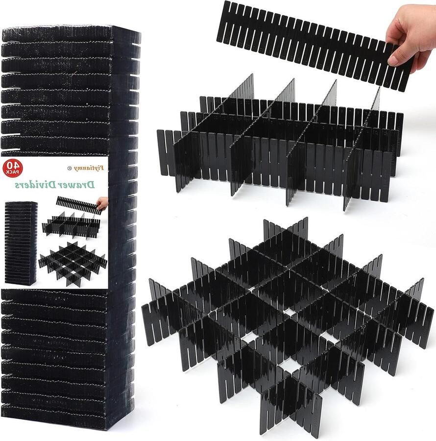 Verstelbare ladeverdelers Set van 40 stuks Ideaal voor het organiseren van sokken ondergoed en make-up in keuken slaapkamer en dressoir Zwart
