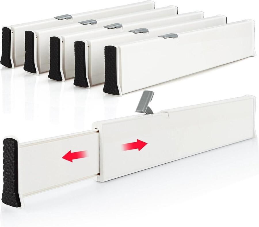 Verstelbare ladeverdelers 6-delige set 34-56 cm hoog 6 cm hoog wit plastic lade-organizer kleding keuken slaapkamer commode badkamer