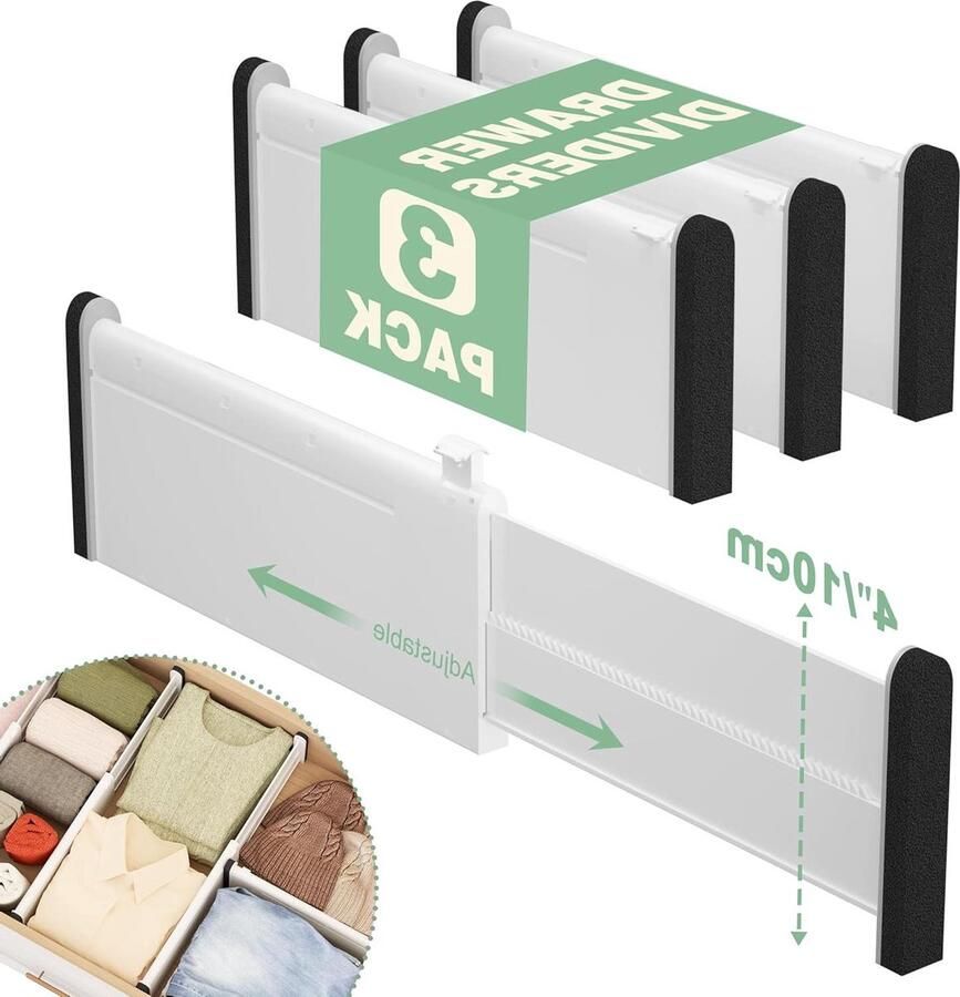 Verstelbare ladeverdelers Organisatie 3 stuks Wit 30-55 cm