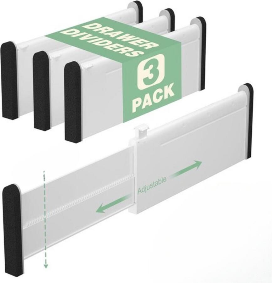 Verstelbare ladeverdelers Organisatie 3 stuks Wit 30-55 cm