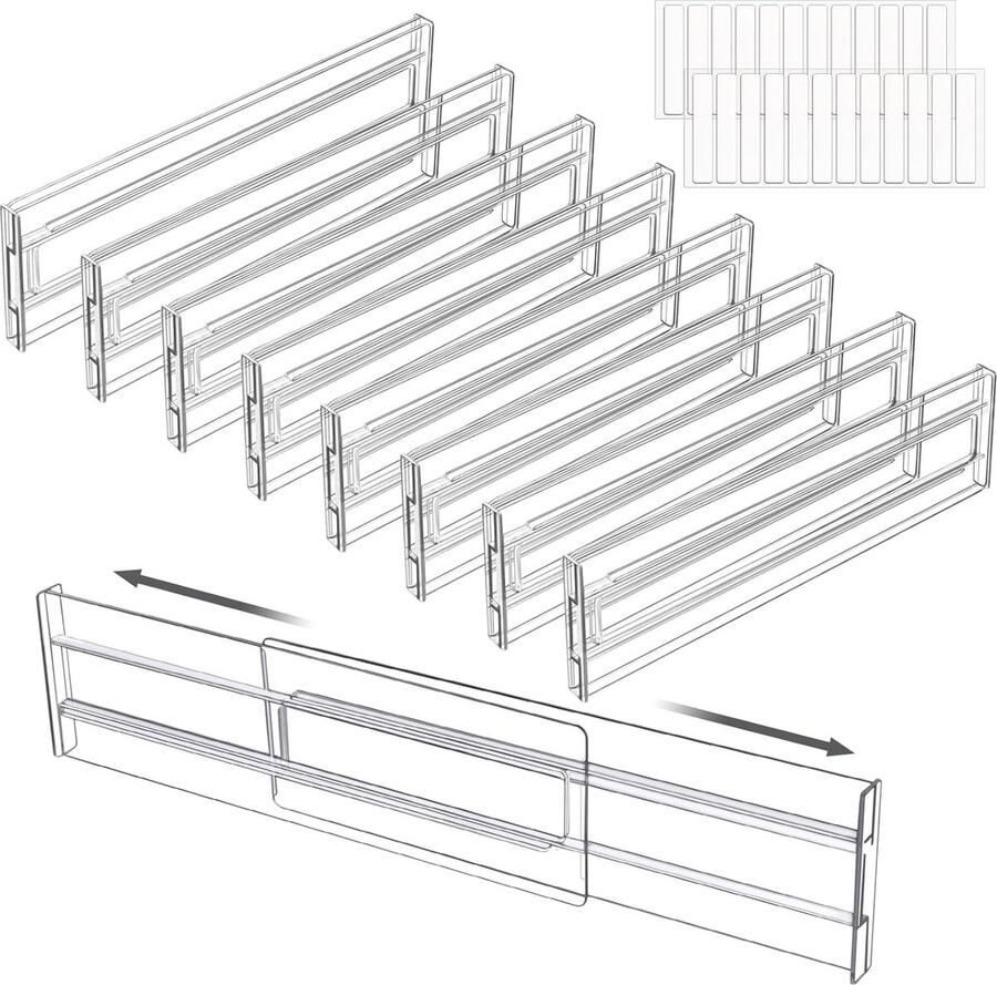 Verstelbare Ladeverdelers Organiseren Set van 8 Doorzichtig Expandable