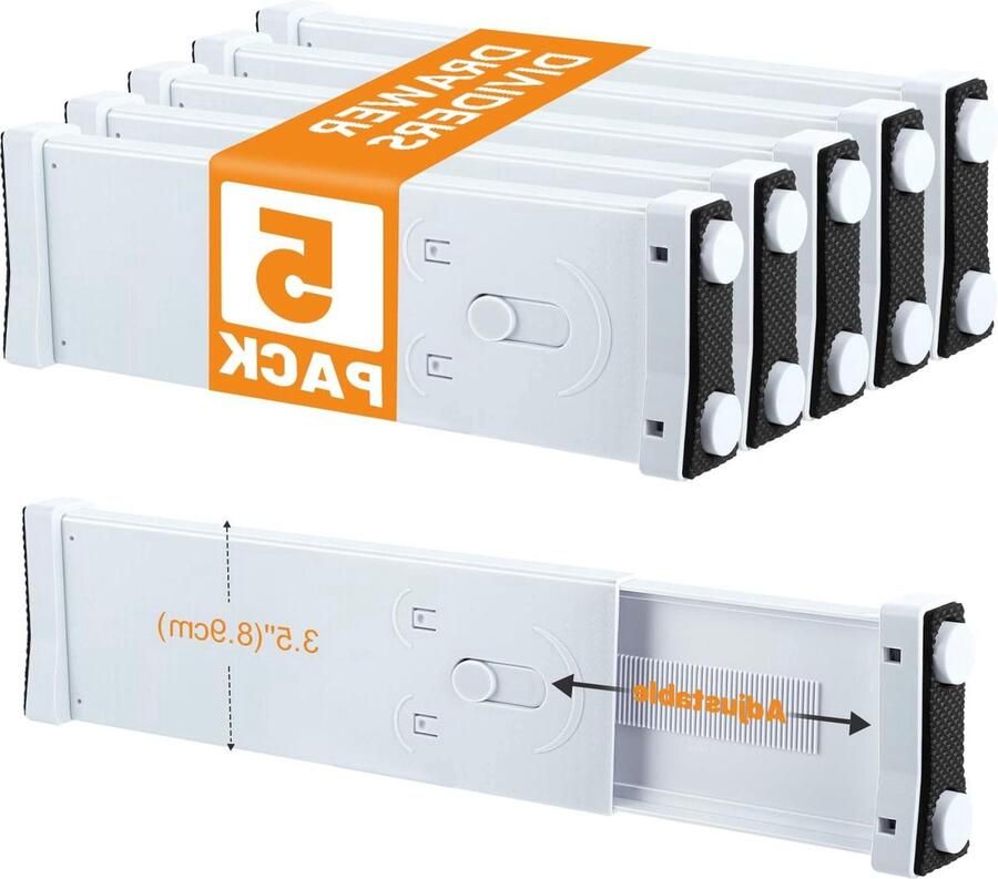 Verstelbare ladeverdelers organizer 5 stuks wit ABS kunststof L 29 5 45 5 cm