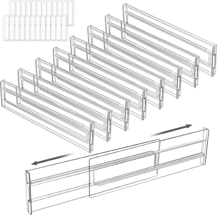 Verstelbare Ladeverdelers Set Organiseren 8 stuks Doorzichtig