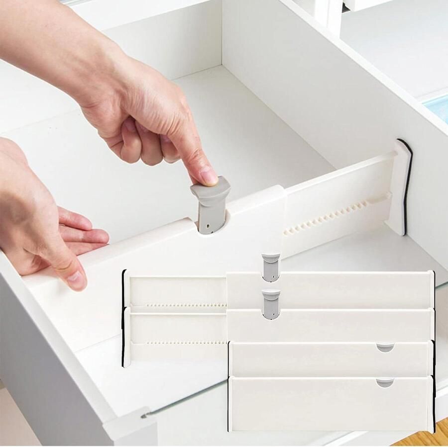 Verstelbare ladeverdelers set van 2 Opbergscheiders voor kleding Gaas ladeverdeler voor dressoir badkamer keuken kast Wit