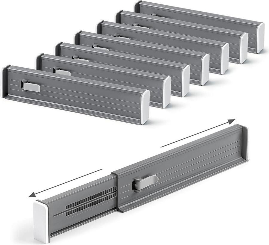 Verstelbare ladeverdelers Set van 8 326-56 cm Kunststof Kledingkast Organizers Keukenopslag Slaapkamer Commode Lichtgrijs