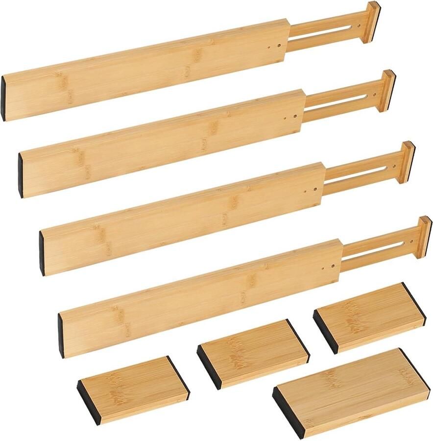 Verstelbare ladeverdelers van bamboe 4 stuks Organisatie en opbergsysteem