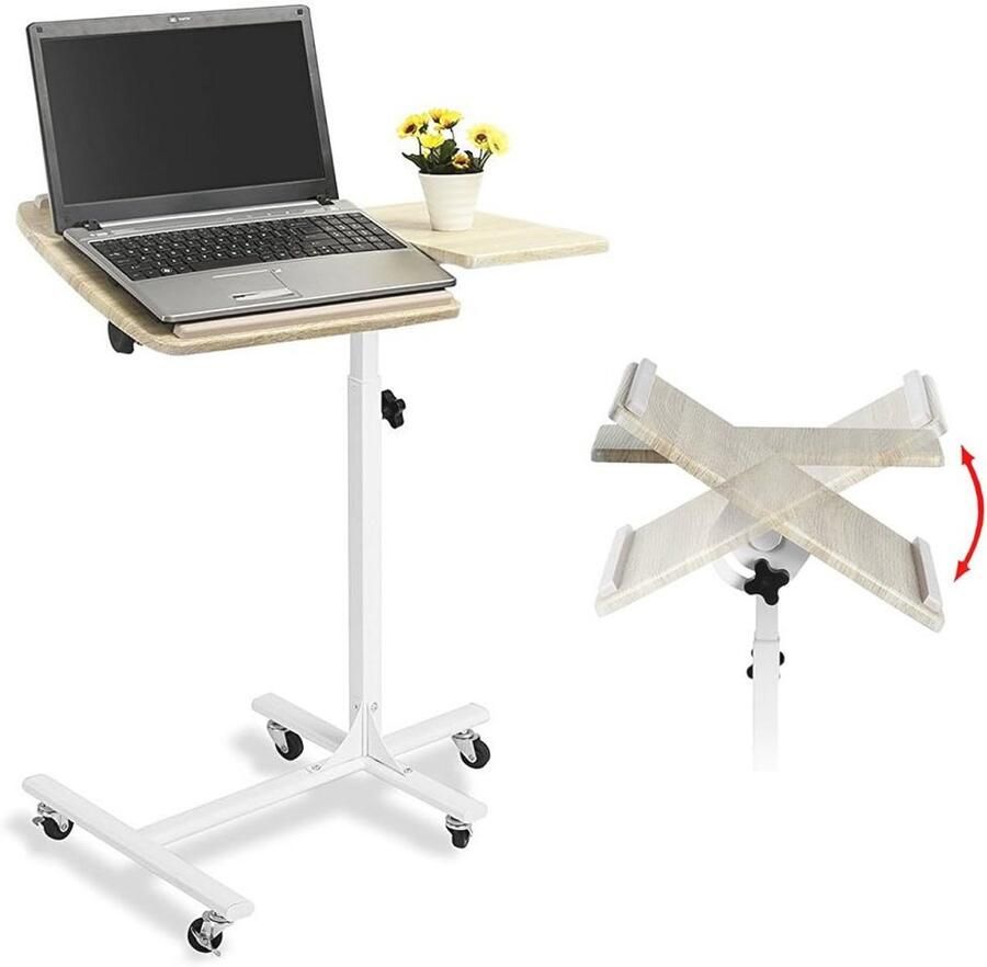 Verstelbare Laptop Bureau met Wielen Mobiele Bijzettafel voor Thuis en Kantoor