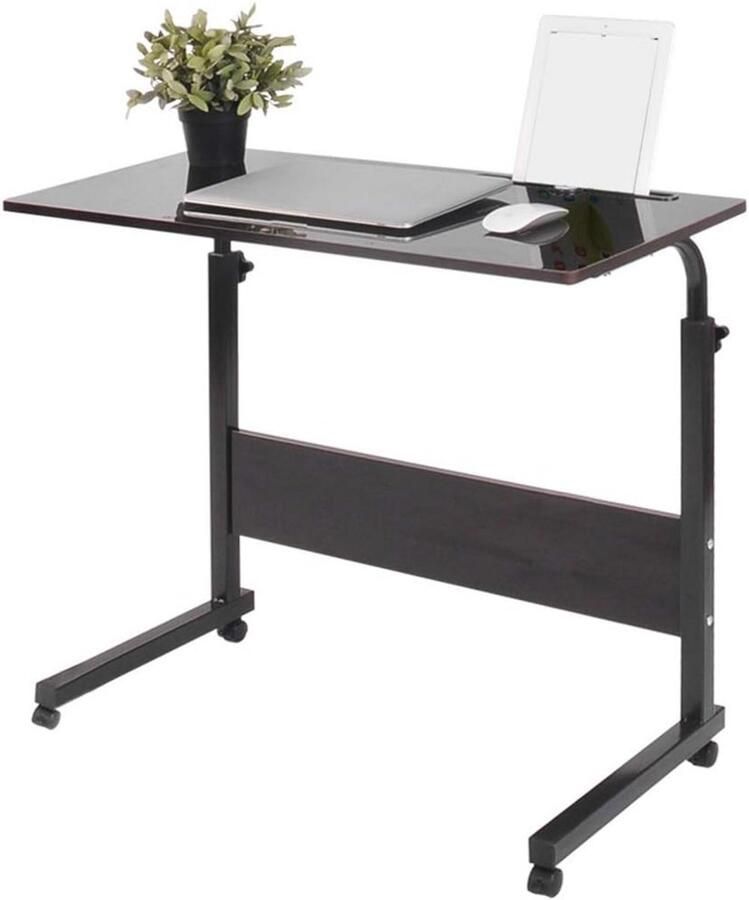 Verstelbare Laptop Roltafel met Wielen Mobiele Computerbureau Bijzettafel voor Bed en Bank
