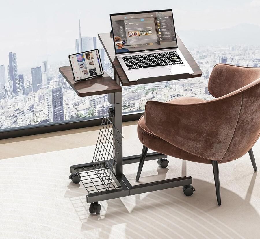 Verstelbare Laptop Tafel met Wielen Draaibaar Bureau voor Bed en Bank