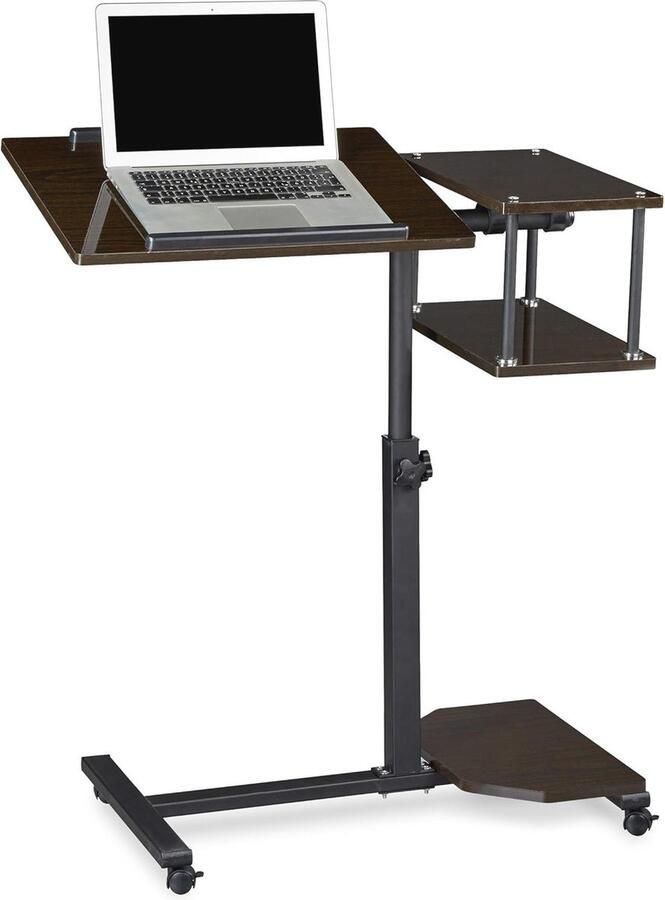 Verstelbare Laptop Tafel met Wielen Zwart Houten Bureau voor Sofa en Bed 100x77x40 cm