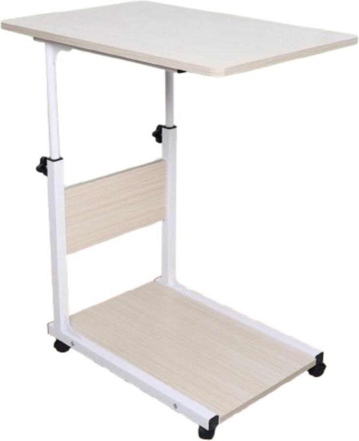 Verstelbare Laptoptafel Bijzettafel & Nachtkastje Bedtafel Wit 50x35x(55~80) cm MDF & Staal Met Wielen Voor Slaapkamer & Woonkamer