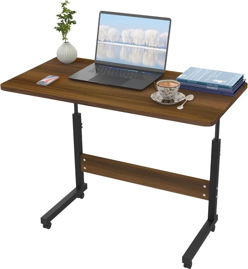 Verstelbare Laptoptafel met Wielen – Compact Bureau voor Kantoor en Slaapkamer