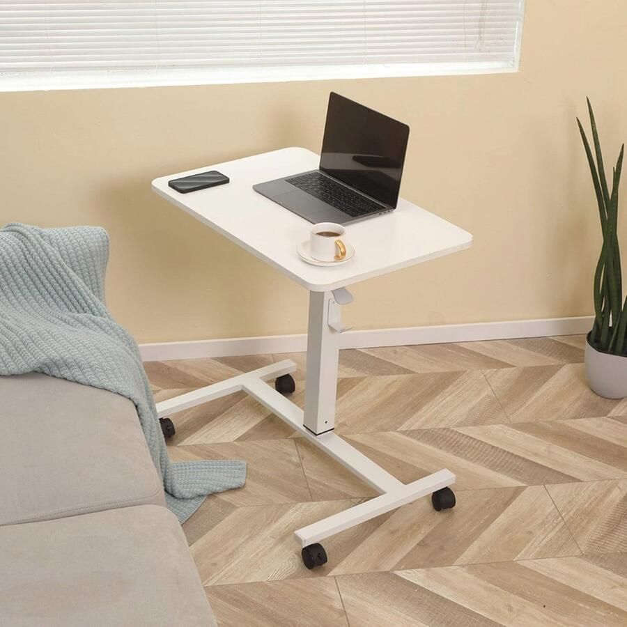 Verstelbare Laptoptafel met Wielen Ideaal voor Staand Werken of Ontbijt op Bed