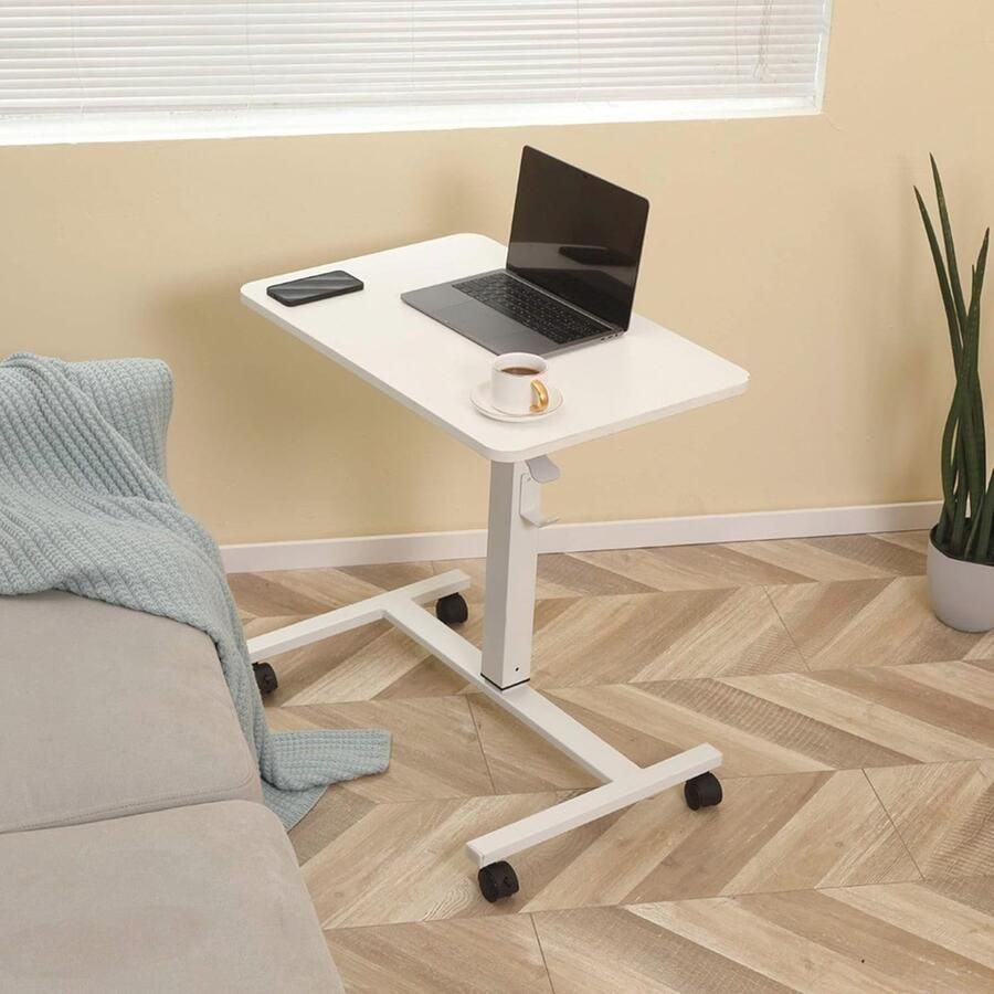 Verstelbare Laptoptafel met Wielen Ideaal voor Thuiswerk en Ontbijt op Bed