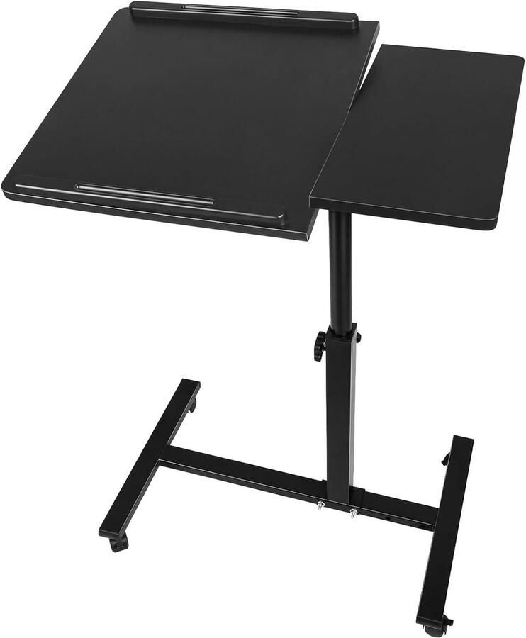 Verstelbare Laptoptafel met Wielen Mobiel Bureau Bedtafel en Bijzettafel 70 x 44 x 65 95cm Zwart