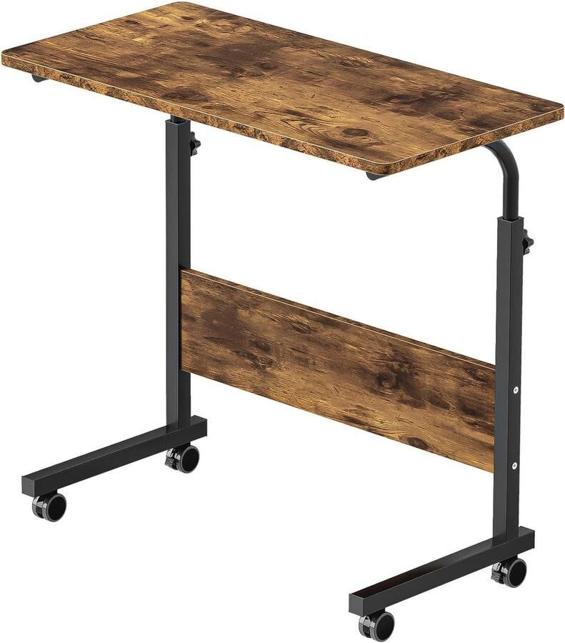 Verstelbare Laptoptafel met Wielen Mobiele Bijzettafel voor Bed en Bank Compact en Stijlvol