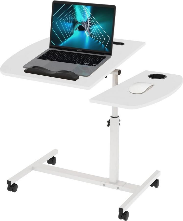 Verstelbare Laptoptafel met wielen Oprolbaar en Kantelbaar Werktafel voor Slaapkamer Max. 15 kg