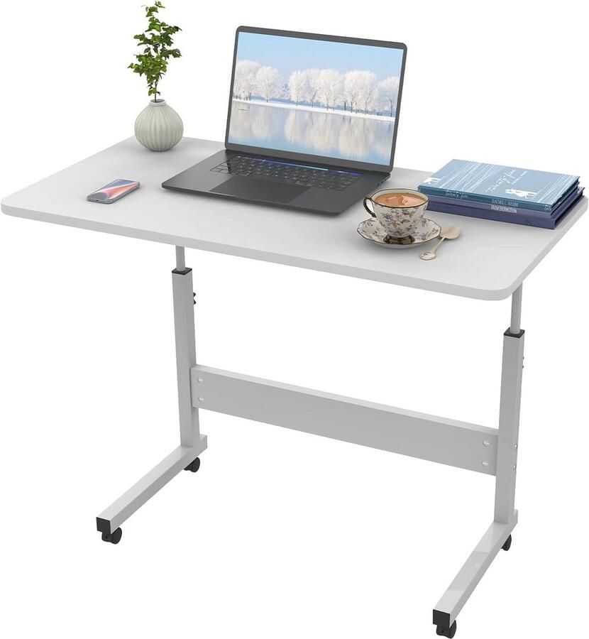 Verstelbare Laptoptafel met Wielen voor Thuis en Kantoor 60 x 40 cm