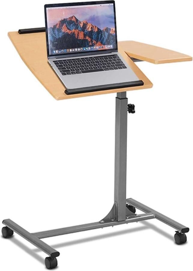 Verstelbare Laptoptafel met Wieltjes en Draaibaar Blad Ideaal voor Thuis en Kantoor
