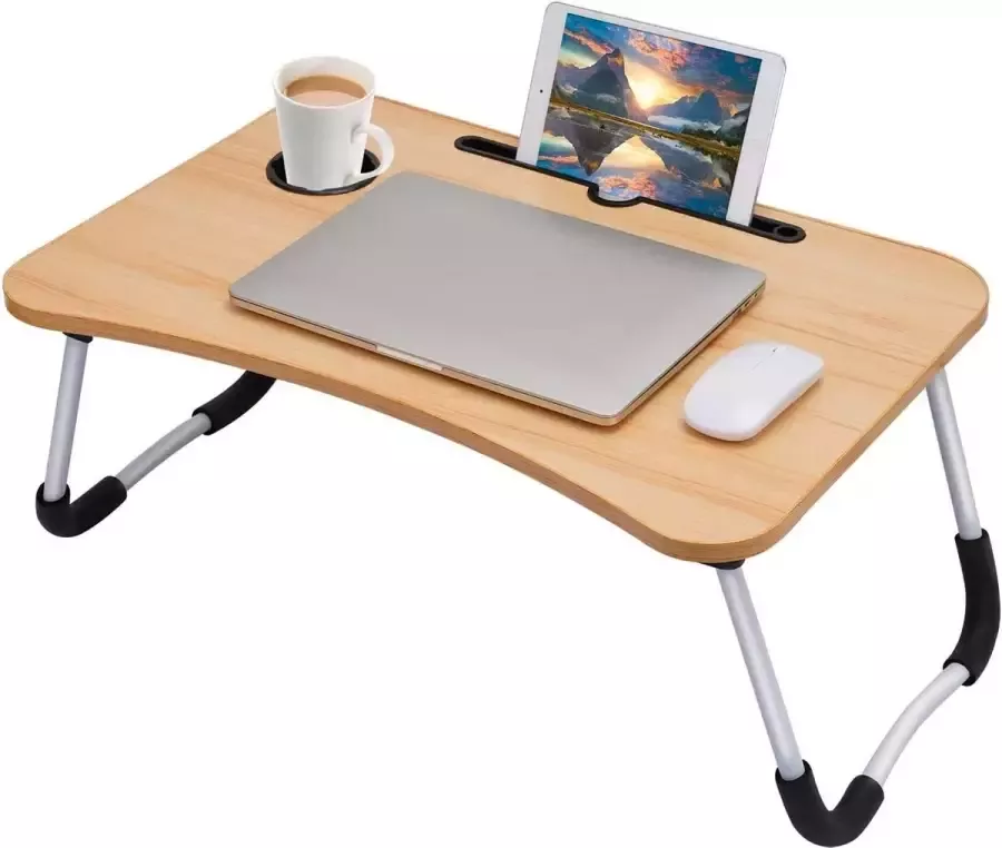 Verstelbare laptoptafel nachtkastje sta-bureau voor bed en bank schootbureau opklapbaar dienblad voor ontbijt notebookstandaard leeshouder voor bank vloer kinderen (60 x 40 cm)