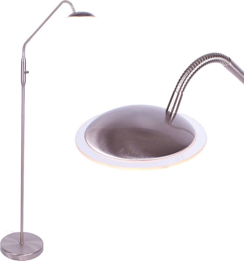 Verstelbare led staande leeslamp Empoli 1 lichts grijs staal glas metaal 130 cm hoog Ø 23 cm staande lamp vloerlamp dimfunctie modern design