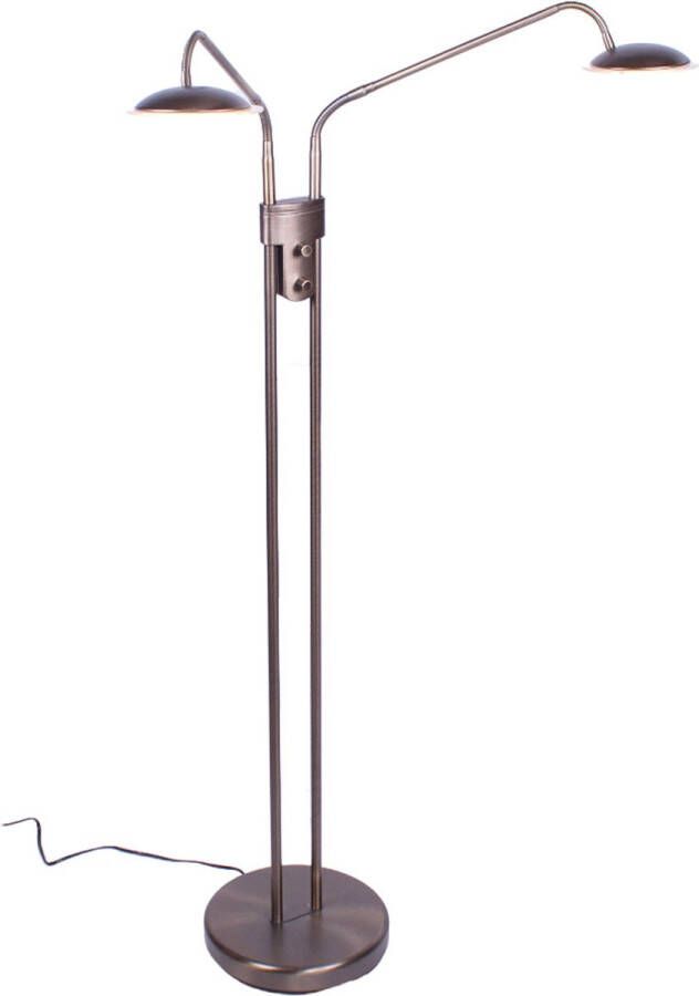 Verstelbare led staande leeslamp Empoli 2 lichts brons bruin glas metaal 180 cm hoog Ø 25 cm staande lamp vloerlamp dimfunctie modern design