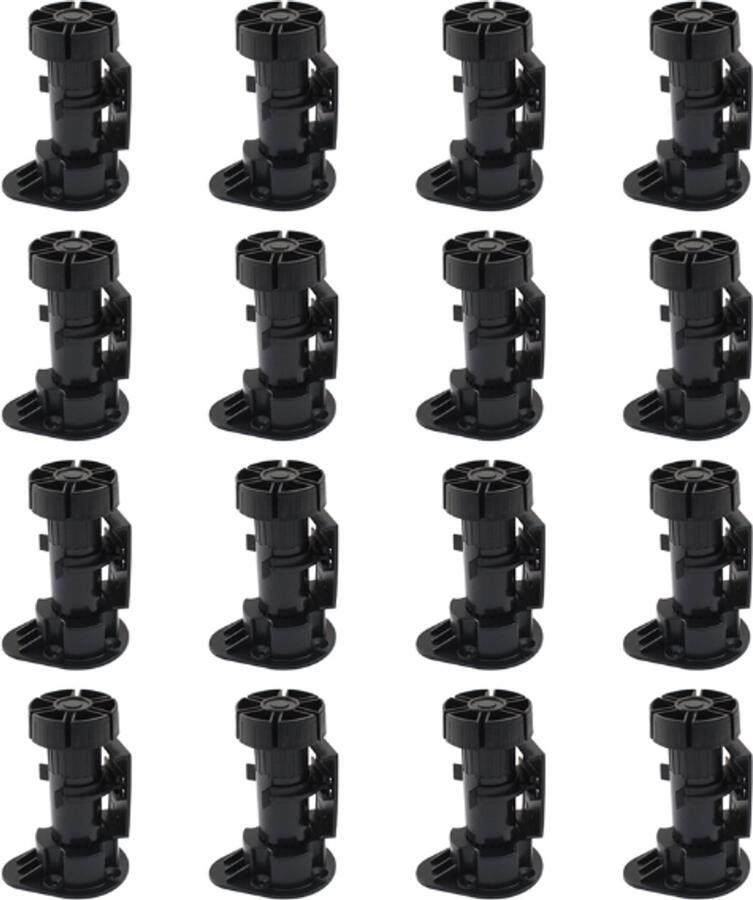 Verstelbare Meubelpoten 16 Stuks Inclusief 2.7cm Plintclippen en schroef 9.5-12.5 cm Meubelpoot Meubelpootjes Verstelbaar Meubelpoten voor kast Zwart Kunststof