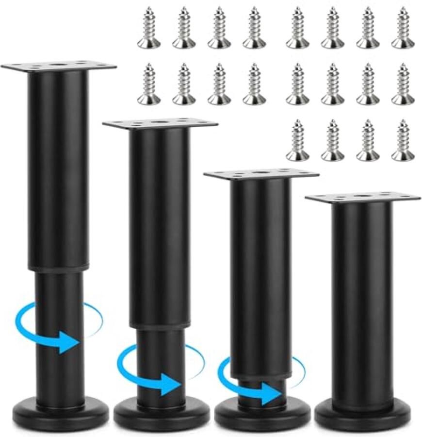 Verstelbare Meubelpoten 18-32 cm Zwarte Metalen Kastpoten met Schroeven Vervangende Steunpoten voor Meubels