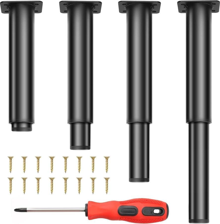 Verstelbare meubelpoten 4 stuks zwart staal 15-20 cm