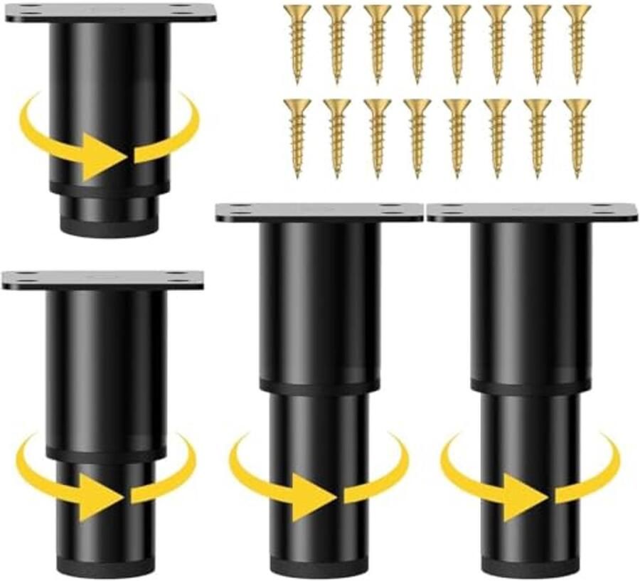 Verstelbare Meubelpoten 8-12 cm 4 Stuks in Zwart voor Kasten en Banken