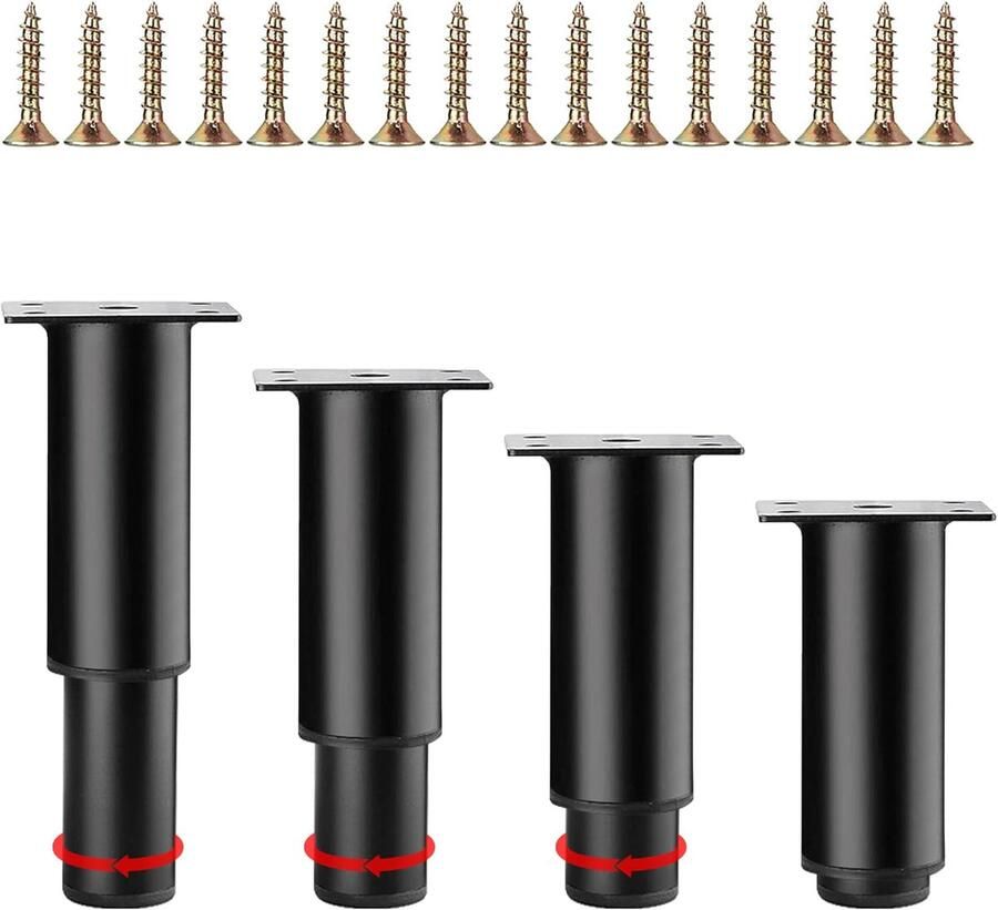 Verstelbare meubelpoten geschikt voor meubels 4 stuks zwart metaal 8 cm
