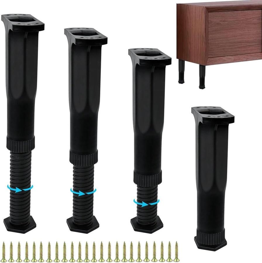 Verstelbare Meubelpoten Hoogte 15-28 cm 4 stuks Zwart