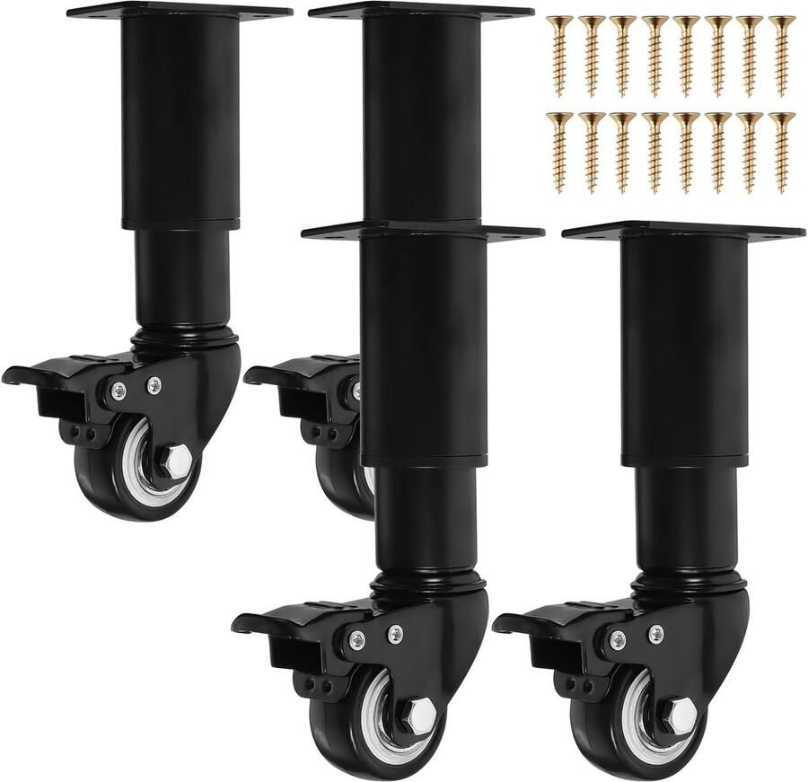 Verstelbare meubelpoten met wieltjes 4 stuks zwart hoogte 14 5-16 cm