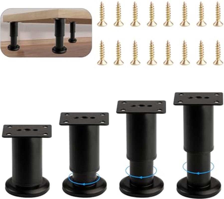 Verstelbare Meubelpoten Roestvrij Stalen Meubelbenen Hoogte 80-120mm Zwarte Metalen Poten voor Tafel Kast Bank of Bed