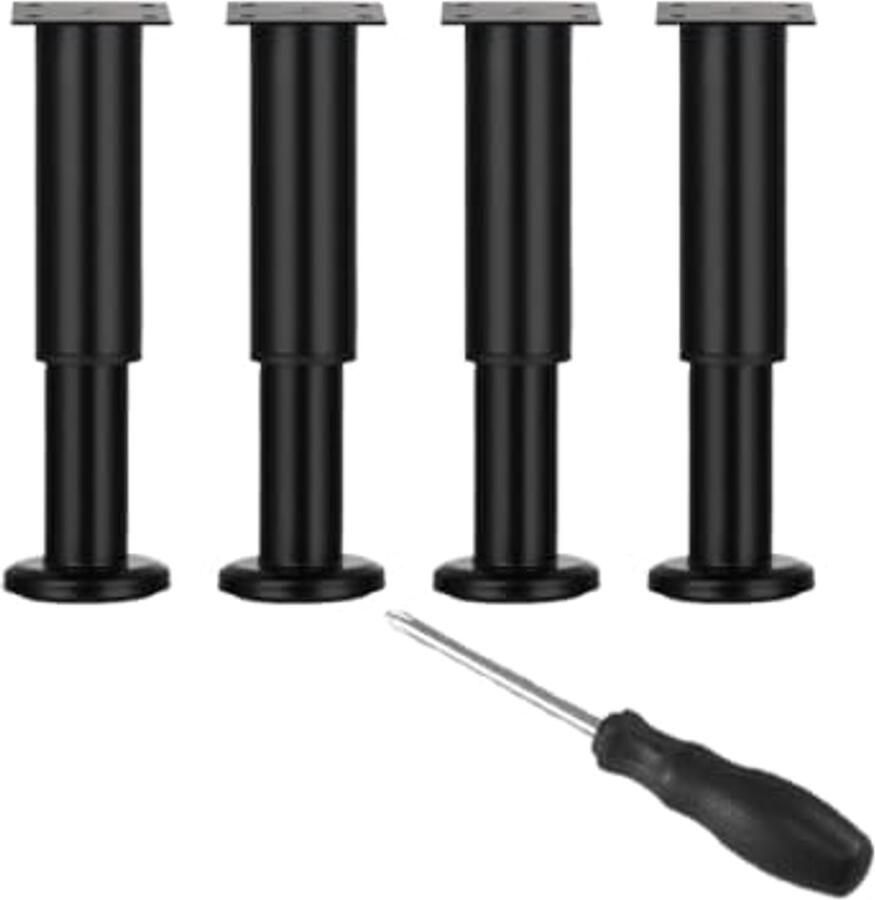 Verstelbare Meubelpoten Set van 4 Ronde Zwarte Stalen Poten voor Bed Bank Kast en Tafel (18-30 cm)