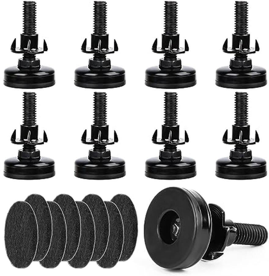 Verstelbare meubelpoten set van 8 M10 x 55 mm roestvrijstaal geschikt voor kasten banken tafels en stoelen zwart