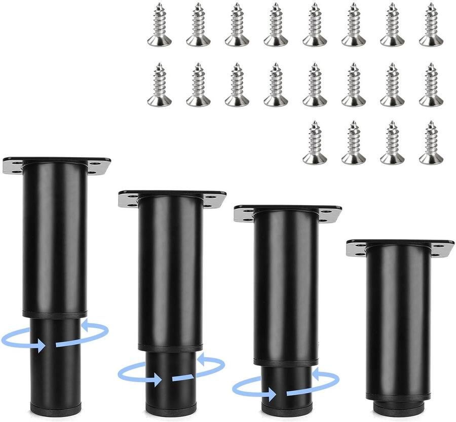 Verstelbare Meubelpoten Stabiele steunpoten 4 stuks Zwart Metaal 8-12cm