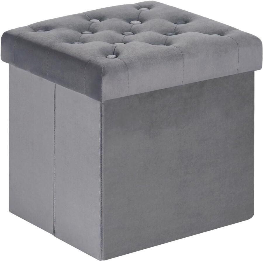 Fluwelen opbergbank met deksel Opvouwbare poef 1 stuk Grijs Fluwelen stof 40 x 40 x 40 cm