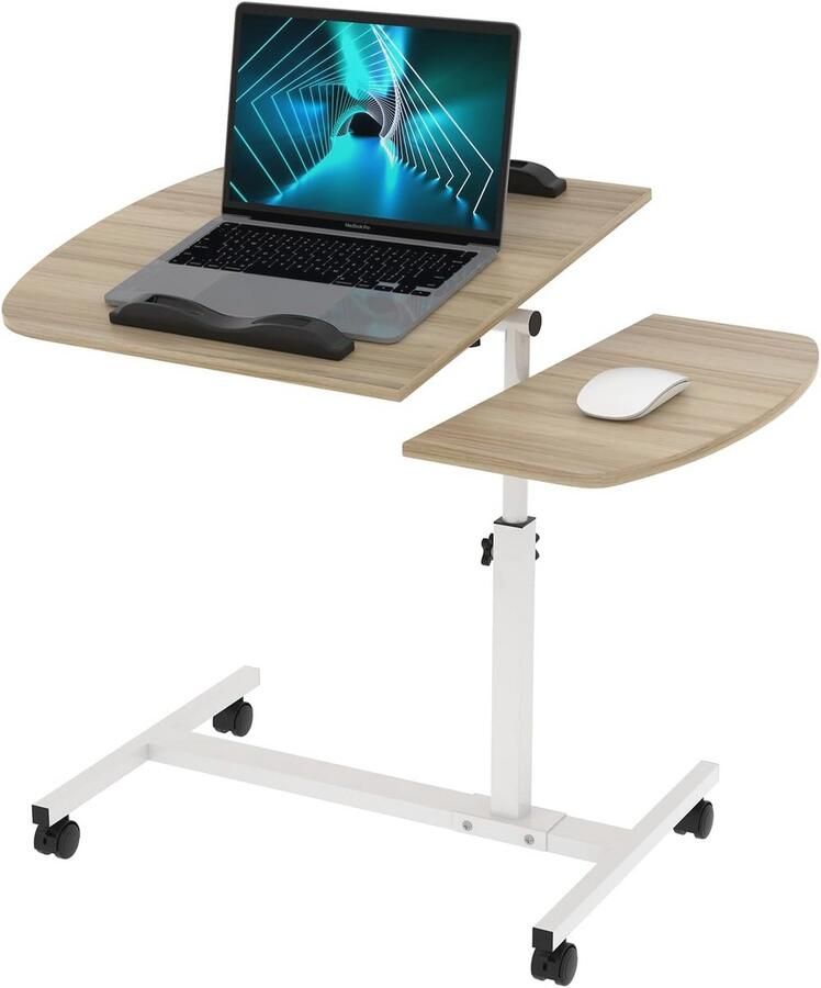 Verstelbare oprolbare laptoptafel met 360° wielen en kantelbaar ontwerp
