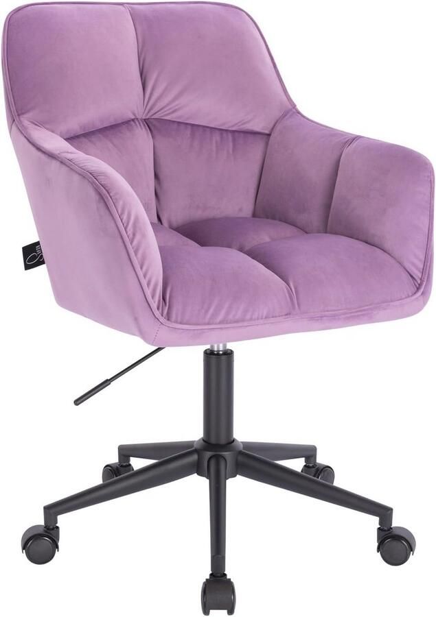 Verstelbare Paars Fluwelen Bureaustoel met Armleuningen en Wieltjes