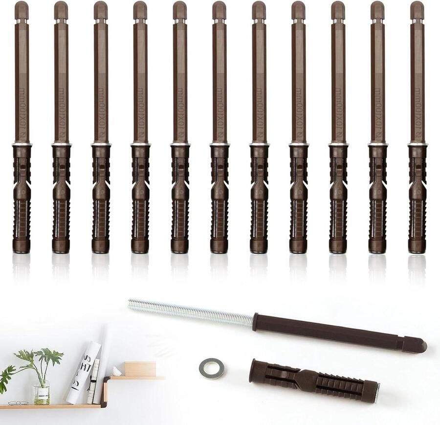 Verstelbare Plankhouder Set van 12 Onzichtbaar Bevestigingssysteem Zwevende Plankhouder voor Boekenplanken Wandplanken Bruin Verzinkt Afmetingen 10 x 100 mm