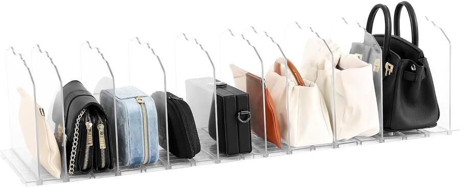 Verstelbare plankverdeler handtassen organizer set van 10 doorzichtig ABS