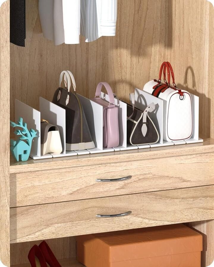 Verstelbare plankverdelers Plastic Portemonnee Plankscheiders Set van 2 Stuks Handtasorganizers voor Kast 7 Opbergsleuven Wit