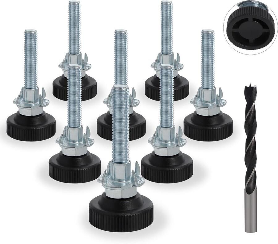 Verstelbare Poten 8 Stuks Nivelleringsvoeten M8 x 50 mm Verstelbare Meubelpoten，Antislip Meubelpoten met T-Moeren M10-boor，Regelschroef Leveling Voet Poten voor Meubilair